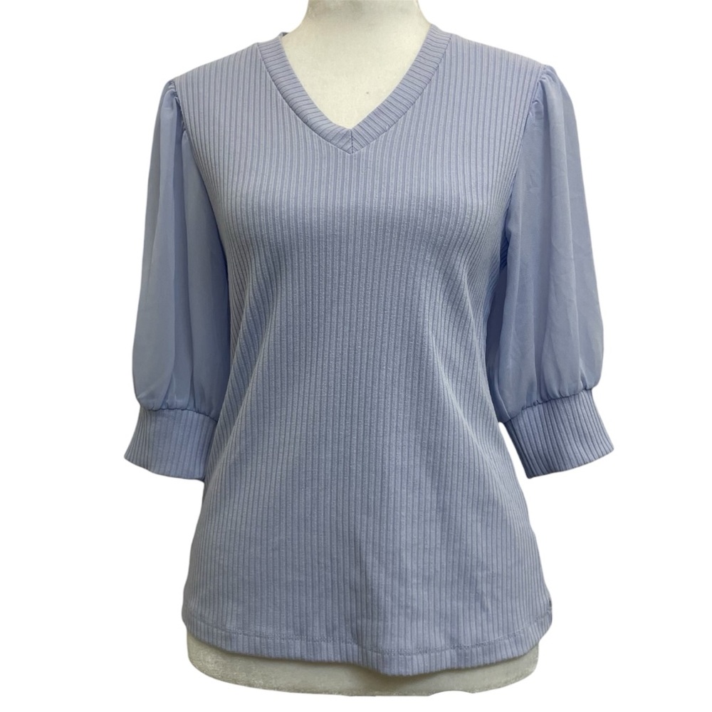 Design History Lilac Light Purple Ribbed Knit Puff Sleeve Top